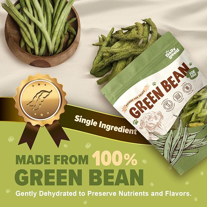 Green Bean Chips for Dogs – 100% Natural Single Ingredient Dog Treats – Snappy & Crispy – High Fiber, Hypoallergenic, Grain-Free – Healthy Snack for All Breeds – 1.5 oz