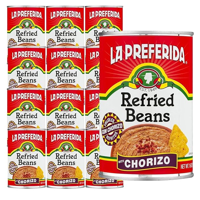 La Preferida Chorizo Refried Beans (Made with Real Pork & Beef, No Preservatives) ??Heat & Serve for an Instant Side Dish or Add to Enchiladas, Tostadas & More,16 oz. (Pack of 12)
