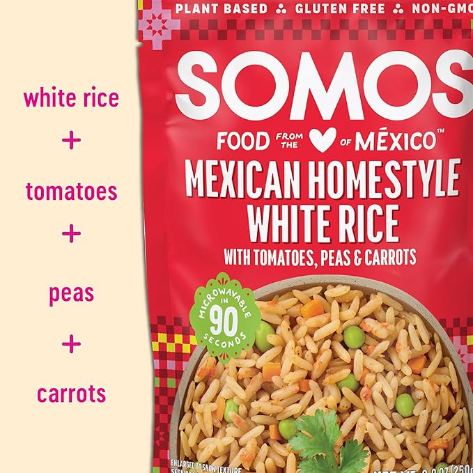 SOMOS Mexican Homestyle White Rice | Gluten Free, Non-GMO, Vegan & Microwavable Meals Ready to Eat - Delicious, Healthy & Convenient - Perfect for Burrito Bowls, Tostadas & More | 8.8 oz (Pack of 6)