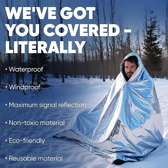 Emergency Mylar Blankets 130 * 210 Cm Large Reusable Thermal Space Blanket Survival Rescue Insulating Reflective foil kit Outdoors Hiking Camping Blanket First Aid Car Emergency Kit Pack of 50