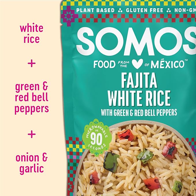 SOMOS Fajita White Rice - Gluten Free, Vegan, Non-GMO & Microwavable - Authentic Mexican Flavor, Healthy & Convenient Meal - Perfect for Burrito Bowls, Tostadas & More | 8.8 oz (Pack of 6)