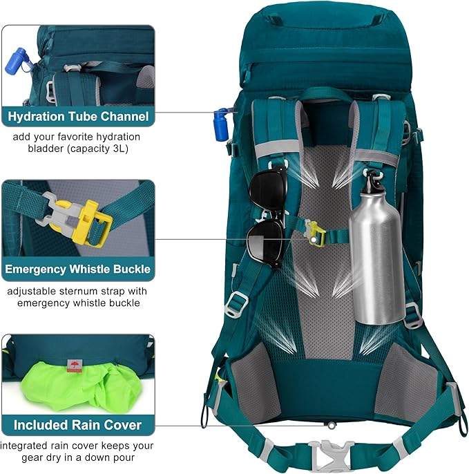 N NEVO RHINO Internal Frame Hiking Backpack 50/60/65/70/80L, Mountain Climbing Camping Backpack Daypack Waterproof Rain Cover