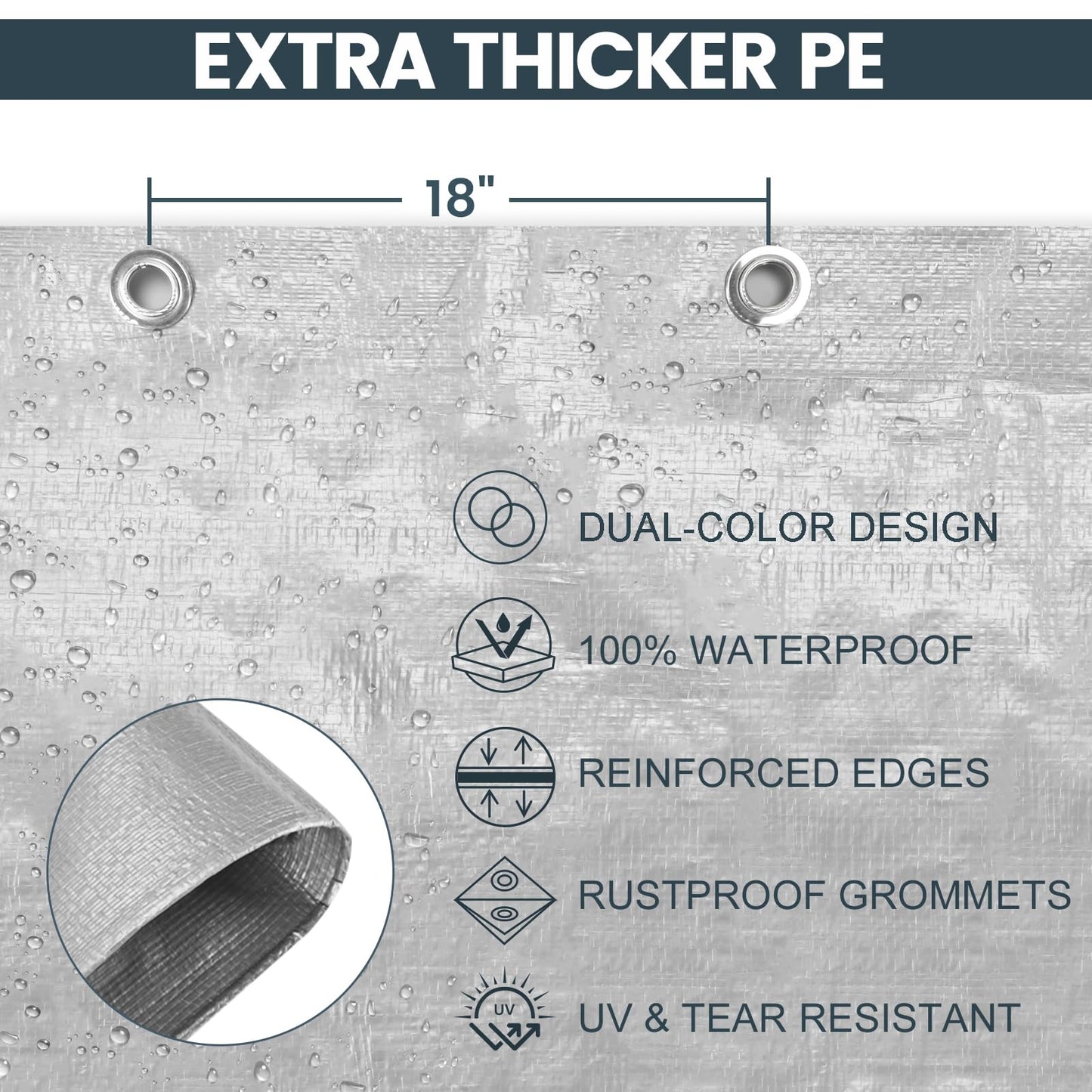 TICONN Heavy Duty Tarp Cover, Extra Thick Tarps Waterproof Tear and Rip Proof UV Resistant