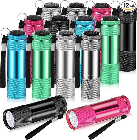 VIHOSE 12 Pcs Mini Flashlights Bulk, Bright Aluminum Handheld Flash Lights with Lanyard, Small LED Flashlights for Kids Night Reading Emergency Hurricane Camping Hiking Party Favors(Elegant Colors)