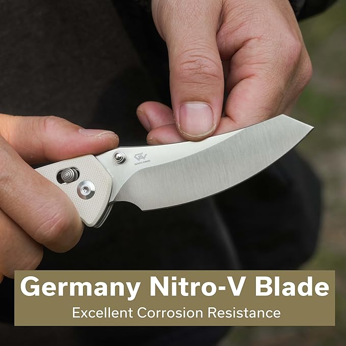 CIVIVI Sixgill Folding Pocket Knife for EDC, 3.41'' Nitro-V Blade G10 Handle, Deep Carry Reversible Clip, Gift for Men Women C24050-2 (Ivory)