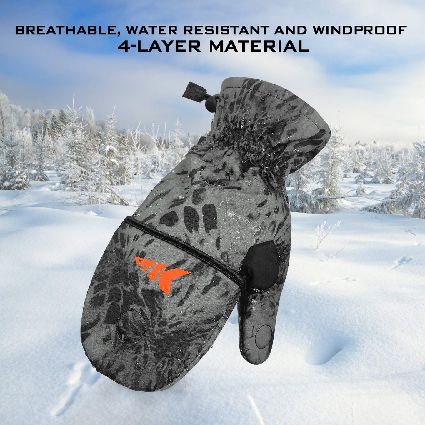 KastKing PolarBlast Ice Fishing Gloves Convertible Mittens for Men & Women