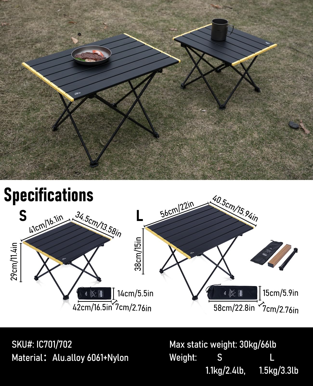 iClimb Ultralight Compact Camping Folding Table (Black - S)