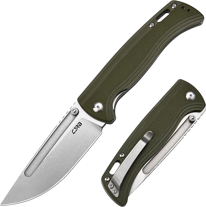 CJRB CUTLERY Pocket Knife Resource (J1932) Thumb Studs Folding Knife for Men AR-RPM9 Steel Blade and Green G10 Handle for Hinking Camping Work Outdoor