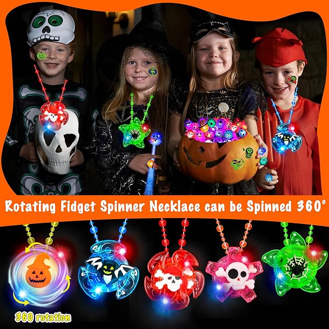 84 PCS Halloween Party Favors for Kids Boys Girls, Glow Light Up Necklace Bracelet LED Rings Bluk Halloween Toys for Trick or Treat, Halloween Goodie Bag Fillers Stuffers Treats Classroom Prizes Gift