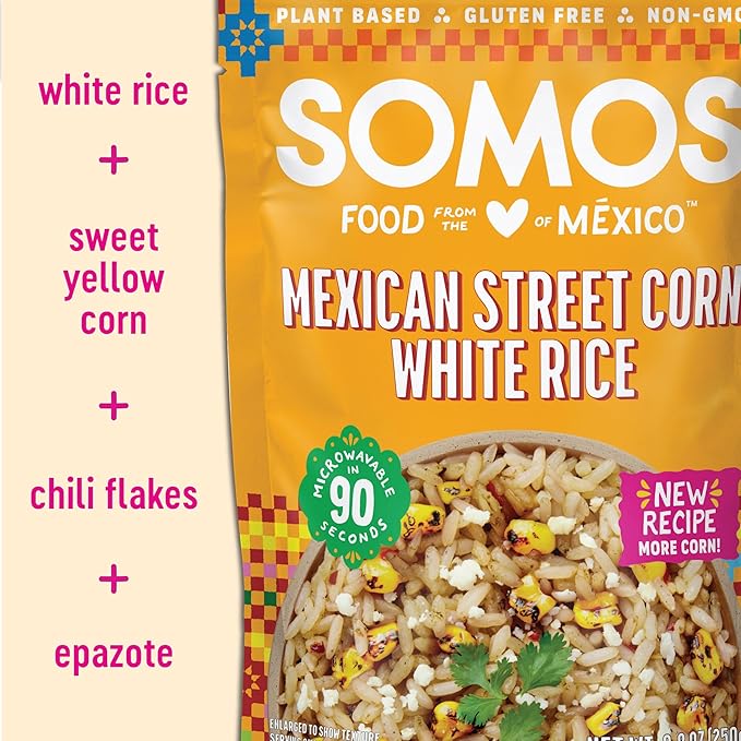 SOMOS Mexican Street Corn White Rice ??Gluten Free, Non-GMO, Vegan & Microwavable Meals Ready to Eat - Delicious, Healthy & Convenient - Perfect for Burrito Bowls, Tostadas & More | 8.8 oz (Pack of 6)