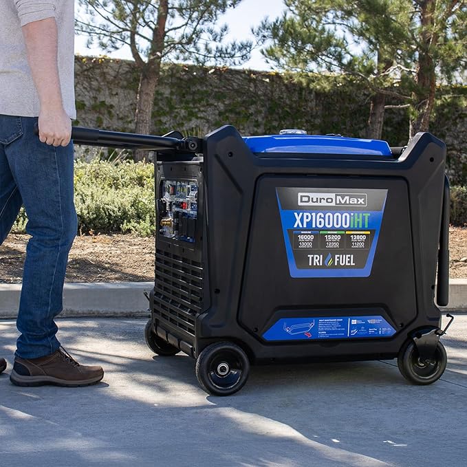 DuroMax XP16000iHT 16,000-Watt Tri Fuel Portable Digital Inverter Generator - Gas, Propane & Natural Gas, Remote Electric Start, Whole Home Power Backup, Transfer Switch Ready, RV & Emergency Ready