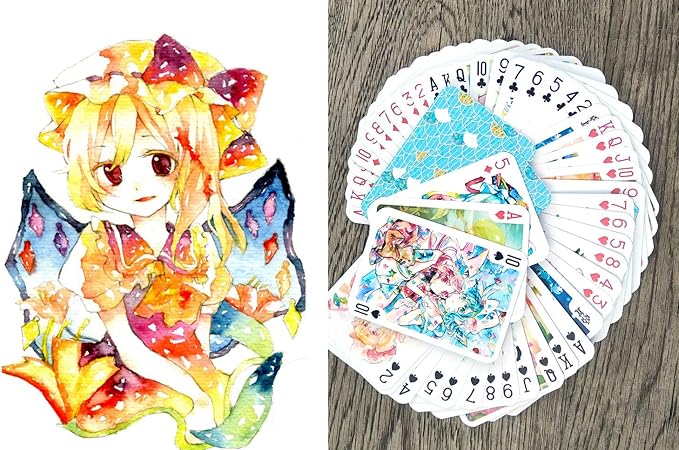 Kawaii Anime Girls Playing Cards (Poker Deck 54 Cards All Different) Cute Watercolor Japan Manga Anime