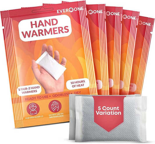 Hand Warmers - Long-Lasting, Safe, Natural, Odorless Air-Activated Warmers - Up to 10 Hours of Heat - 5 Pairs