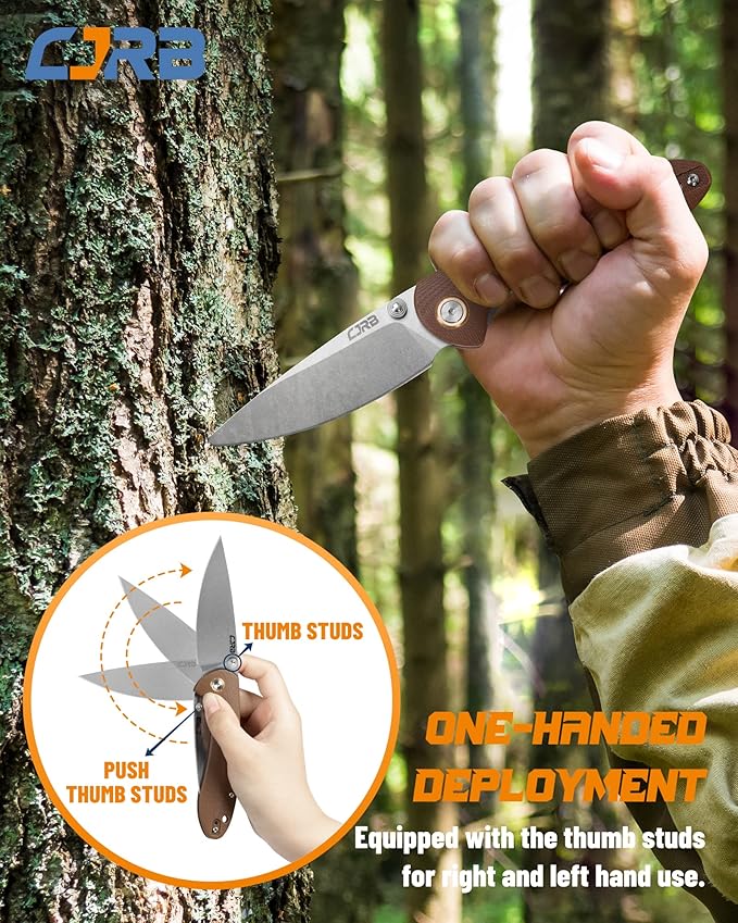 CJRB Folding Knife Feldspar(J1912) Stonewash D2 Steel Balde G10 Tactical Handle Pocket Folding Knife EDC,Brown Handle