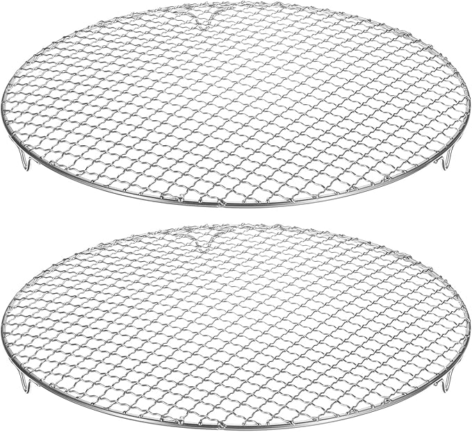 HARFINGTON 2pcs Round Cooking Rack 13.8-inch 201 Stainless Steel Cross Wire Barbecue Grill Net with 20mm Legs for Cooking Baking Steaming BBQ