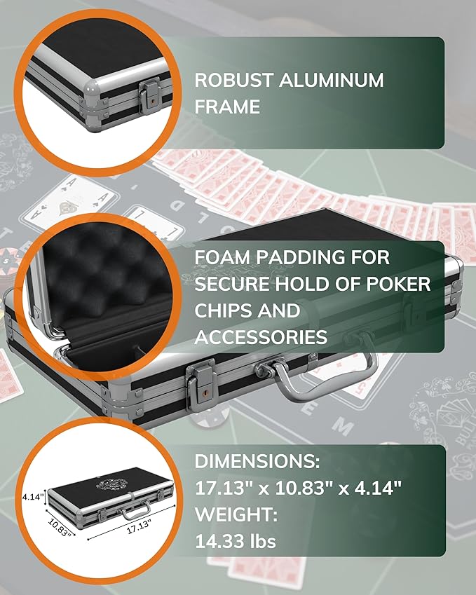 Bullets Poker Set ??Complete Chip Set with Case, Playing Cards, Dices, and Travel Case ??Professional for Texas Hold'em, Blackjack, Poker Games, and Casino Chips, 300 Clay 'Tony' Chips.