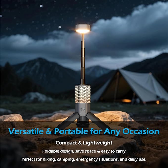 Telescopic Camping Light with Stand, 10500mAh Rechargeable Camping Lantern,Dimmable Portable Flashlight with Storage Bag,Magnetic Waterproof Work Light for Hiking Fishing Emergency Garage Outdoor Work