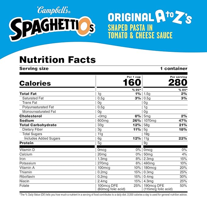 SpaghettiOs Original A to Z's Canned Pasta, Healthy Snack for Kids and Adults, 15.8 OZ Can (Pack of 12)