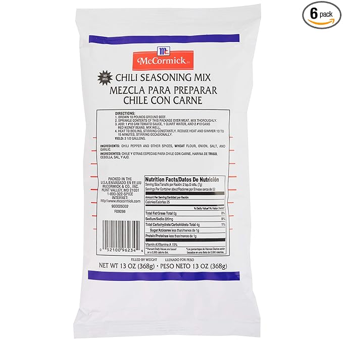 McCormick Culinary Chili Seasoning Mix, 13 oz - One 13 Ounce Pouch of Original Chili Seasoning Mix, Best for Chili, Queso Dip, Enchiladas and More (Pack of 6)