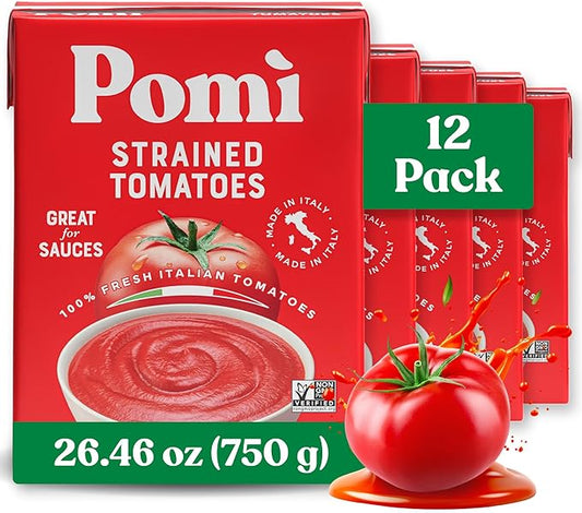 Pomì Strained Tomatoes 26.46oz (Pack of 12) - Creamy, Velvety Tomato Puree, No Additives or Preservatives - Made in Italy with 100% Fresh Italian Tomatoes - BPA-Free, Gluten-Free