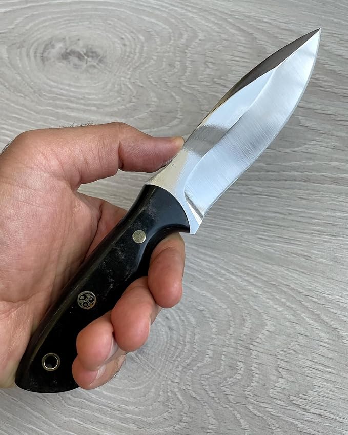 Hunting Knife 1075 Carbon Steel and Micarta Handle - Fixed Blade Made Camping Knives - Bushcraft Knife - Survival Knives with Leather Sheath