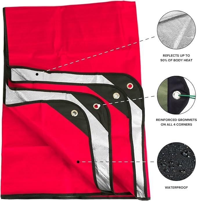 Arcturus Insulated Tarp, Reusable Heavy Duty Thermal Survival Blanket ??60x82in, Reflects 90% Body Heat, Waterproof, Windproof, 3-Layer Design, Reinforced Grommets, Red