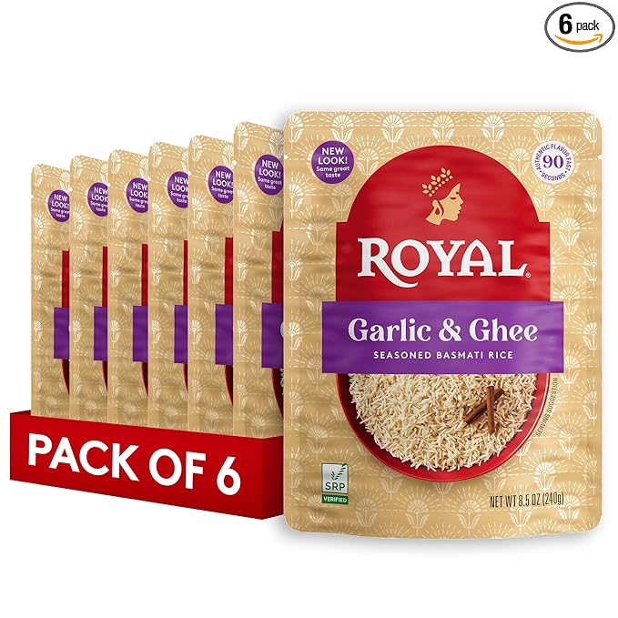 Royal Garlic & Ghee Seasoned Basmati Rice, No Artificial Flavors, Vegetarian Friendly, Gluten Free & Non-GMO, 8.5 Ounce (Pack of 6)