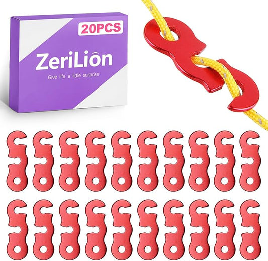 20 Pcs Knot-Free Aluminum Rope Tensioner Guyline Cord Adjuster - Heavy Duty Tent Rope Tightener for Camping, Hiking, Backpacking, Paracord Accessories