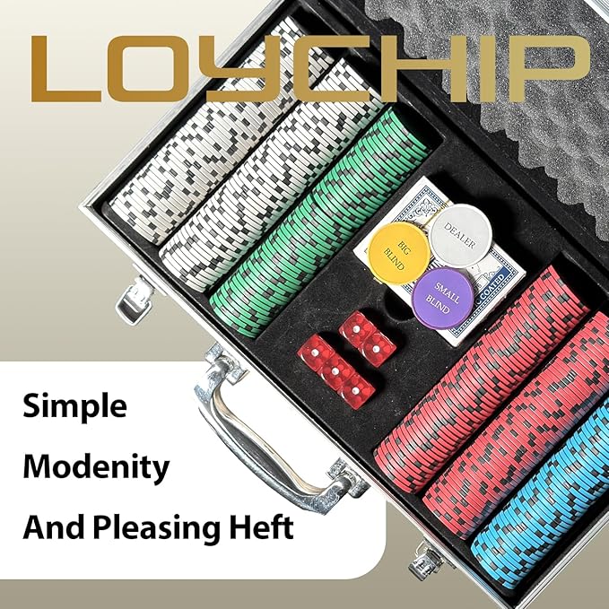 Poker Set 300-pcs with Aluminum Carrying Case & 11.5g Professional Weight Chips 2 Decks Plus 5 Poker Dice Waterproof, Poker Kit Casino Game