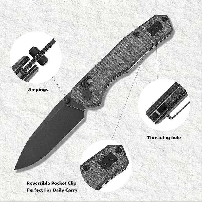 CMB Explorer Micarta Handle 14C28N Steel Blade Crossbar Lock Knife Pocket Folding Tactical Survival Camping Hiking Outdoors EDC Knife with Pocket Clip for Men Women CMB-18 (CMB-18B)