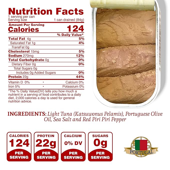 Santo Amaro - Artisanal Wild Tuna Fillets in Olive Oil & Red Piri Piri Pepper, Pole & Line Caught Tuna from Portugal, Hand-Packed Beira-Style Canned Tuna Fish, 22g Protein Keto, Low Mercury, Pack of 3