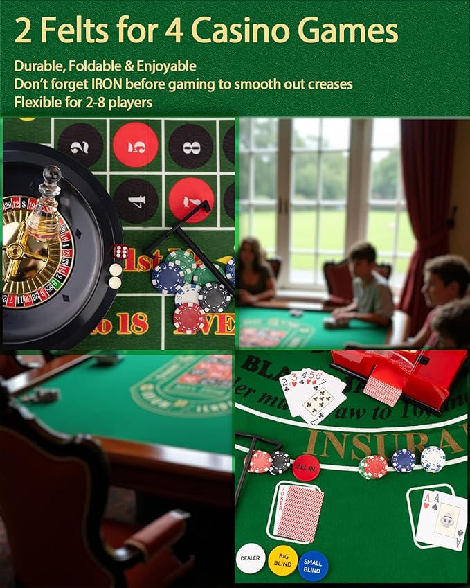 5 in 1 Casino Game Complete Set: 200 Pro Poker Chips+Silent Card Shuffler, Blackjack+Roulette Wheel+Craps+Texas Holdem+Poker Kit,Table Game Mat+Playing Card+Dice+Casino Accessory