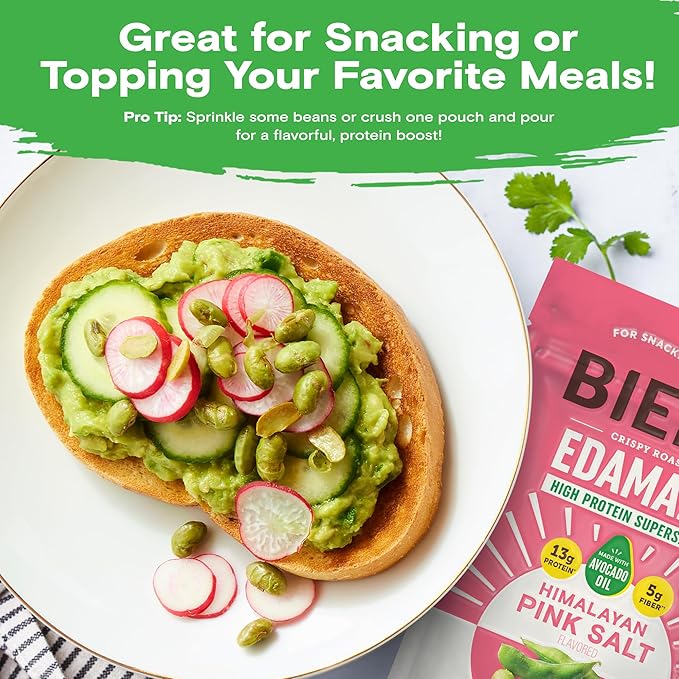 Biena Crispy Roasted Edamame Beans Snack ??High Protein Snack for Adults & Kids, 12g-13g Protein per Serving - Made with Avocado Oil ??Vegan, Low Carb, Gluten-Free ??3-Pack 4.75oz, Himalayan Pink Salt