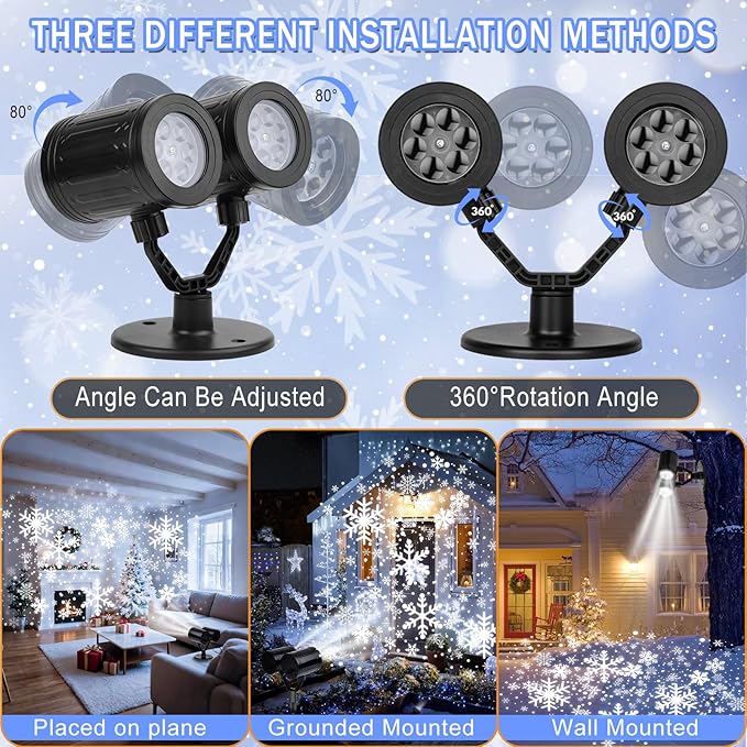 Christmas Snowflake Projector Lights Outdoor Waterproof 2025 Upgraded Double Head Dynamic Rotating Snowflake Projector for Halloween Xmas Holiday Party Gardens Wall Decoration