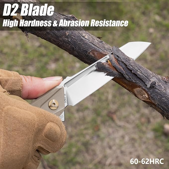 FLISSA Folding Pocket Knife, EDC Knife with D2 Steel Blade and G10 Handle, Pocket Clip, Suitable for Camping, Hiking, Fishing, Daily Use, Outdoor Activities(Brown)