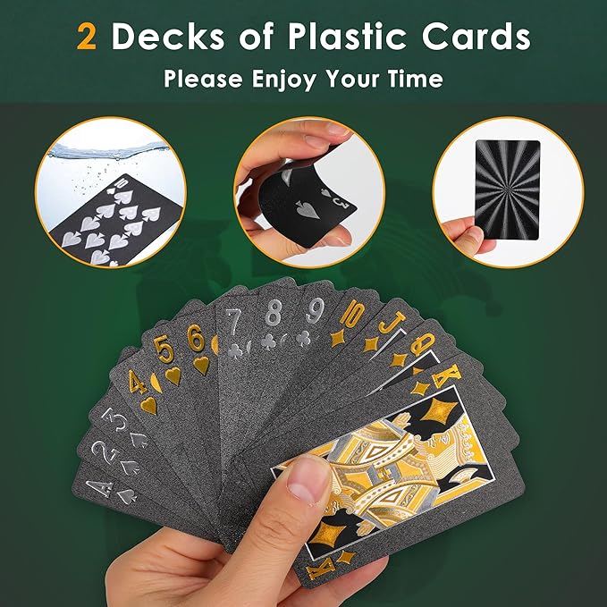 ORIENGEAR Poker Chip Set with Denominations, 300 PCS 14 Gram Clay Composite Casino Chips with ABS Case & 2 Decks of Plastic Cards, for Texas Holdem Blackjack Gambling Games