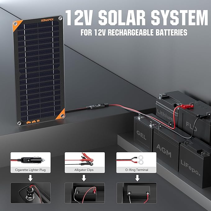 SUNAPEX 12V Solar Battery Charger: 10W Portable Waterproof Solar Panels Trickle Charger Battery Tender with Built-in Charge Controller for Car Boat, RV Essentials, Birthday Gifts for Men Dad Husband