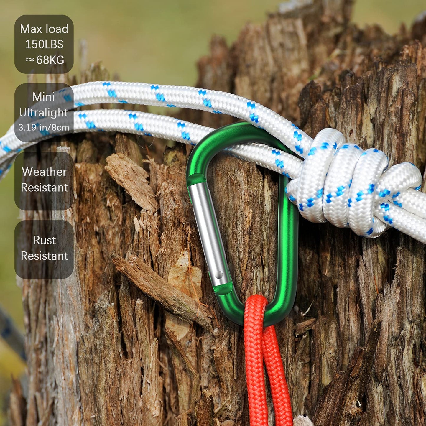 sprookber 3" Aluminum Carabiner D Ring, Keychain Spring Snap Hooks 10 Pack