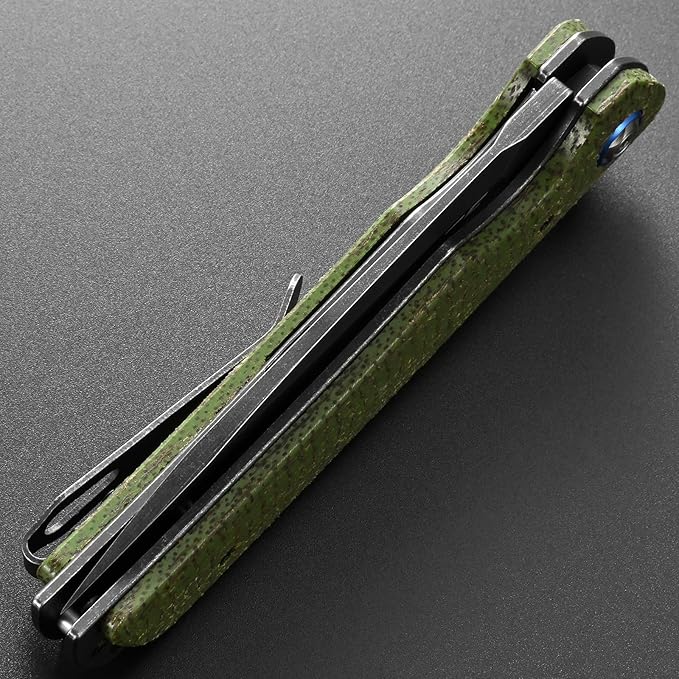 Eafengrow EF973 Folding Knife, D2 Steel Blade Micarta Handle Scale Pocket Knife Folder for Working Camping Hiking EDC Tool Knife（army green