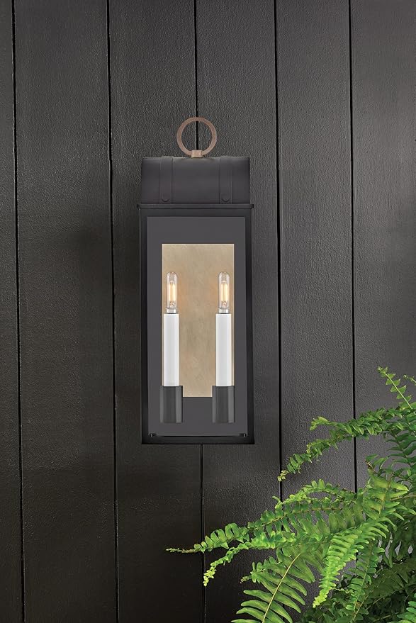 Hinkley Campbell Two Light Medium Outdoor Wall Mount Lantern - Wet Rated, Aluminum - Black Finish with Burnished Bronze Accent