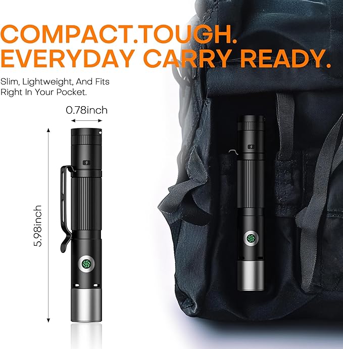 Pen Light Flashlight Rechargeable 600 Lumens,7-Mode Zoomable EDC Led Flashlights with Magnetic Base&Alarm,USB-C Charging Multi-Color Side Small Pocket Work Light with Clip for Working,Home,Emergency