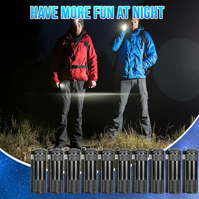 VIHOSE 100 Pcs Mini Flashlights Bulk, Bright Flashlights Set, Aluminum LED Handheld Torches for Party Favors Night Reading Camping Emergency Items Gifts Homeless, Batteries Not Included(Black)