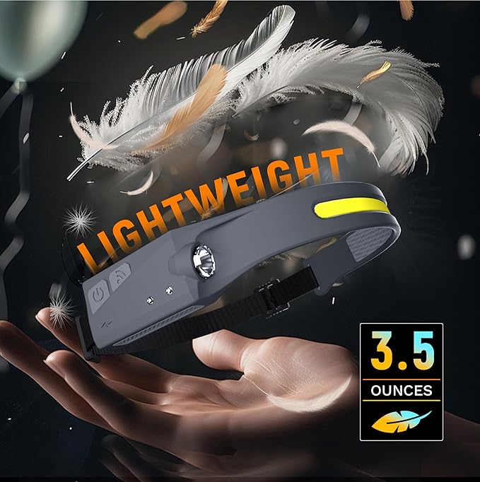 EGUKU Headlamp Rechargeable, Rechargeable LED Headlamps 1200Lumens 2 COB 230°Wide Beam Headlight with Motion Sensor Bright 5 Modes Lightweight Waterproof Head Lamp for Outdoor Running, Camping Hiking