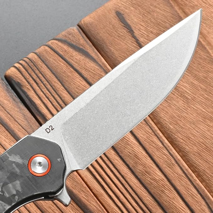 FF19 Folding Pocket Knife，D2 Steel Blade Carbon Fiber Handle EDC Tool Knife for Outdoor Camping Hunting Fishing Working(Black)