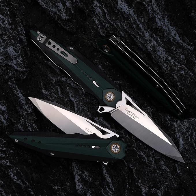 outdoors Folding Pocket Knife with 3.7in VG10Steel Blade,?�Mosaic type G10 Handle, Liner Lock, Titanium Clip, EDC Flipper Utility Knife for Hunting, Camping, Hiking and Fishing