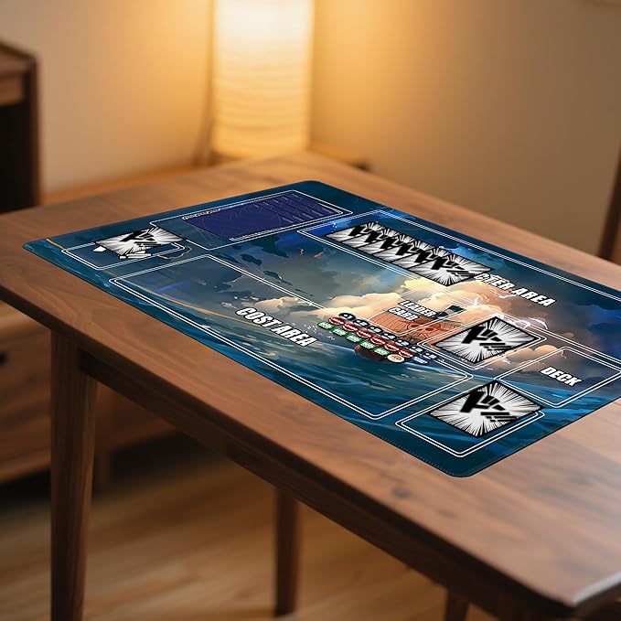 Playmat for One Piece Card Game (24x14 Inches): with Non-Slip Rubber, Zones Design, a Professional Storage Bag Included, Plus a Limited-Time Gift of a Set of 20 Damage Counters (Wave Boat)