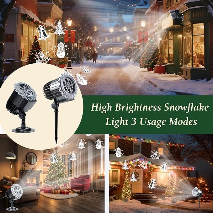 Christmas Projector Light, 3D Dynamic Rotating Christmas Patterns with Santa Snowman, for Outdoor Indoor Holiday Decor, Waterproof Christmas Yard Lighting for Wall Window Roof