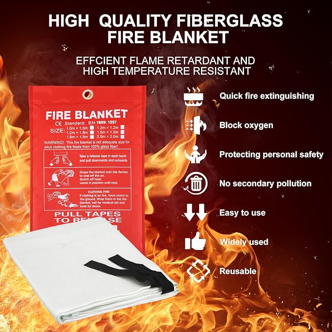 Home Emergency Fire Blankets 47??x 47??Fiberglass Fire Blankets Essential Emergency Fire Blankets for Home and Kitchen 2 Packs