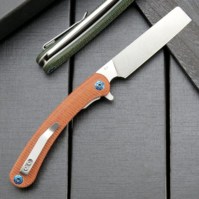 Eafengrow EF939 Folding Knife, D2 Steel Blade Micarta Handle EDC Tool Pocket Knife Folder for Working Camping(Micarta Brown)