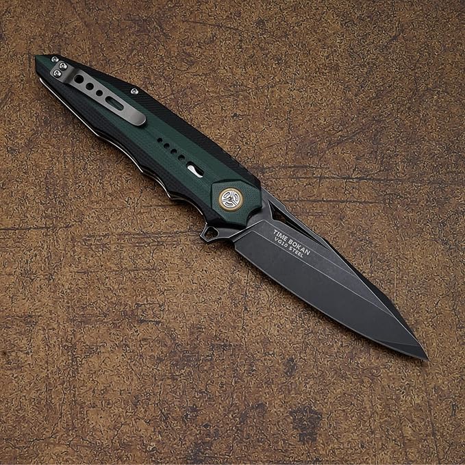 outdoor folding pocket knife 3.7 inch VG10 Steel Blade, G10 handle, titanium clip, EDC fin multi-purpose hunting knife, suitable for outdoor camping, hiking and fishing portable knife